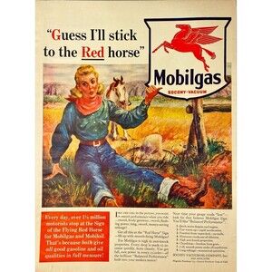 Mobilgas "Guess I'll Stick to the Red Horse" Horse Fallen Rider"Print Ad 1940-41